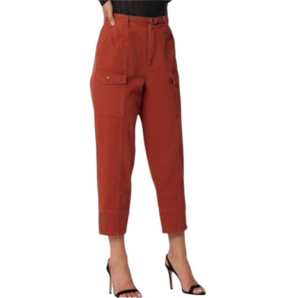 Joie Hadiya Barrel Leg Cargo Pants 8 Rust Cropped Utility Trousers